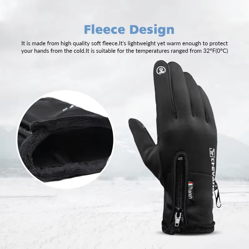 Zippered Touchscreen Winter Gloves for Cold-Weather Wear