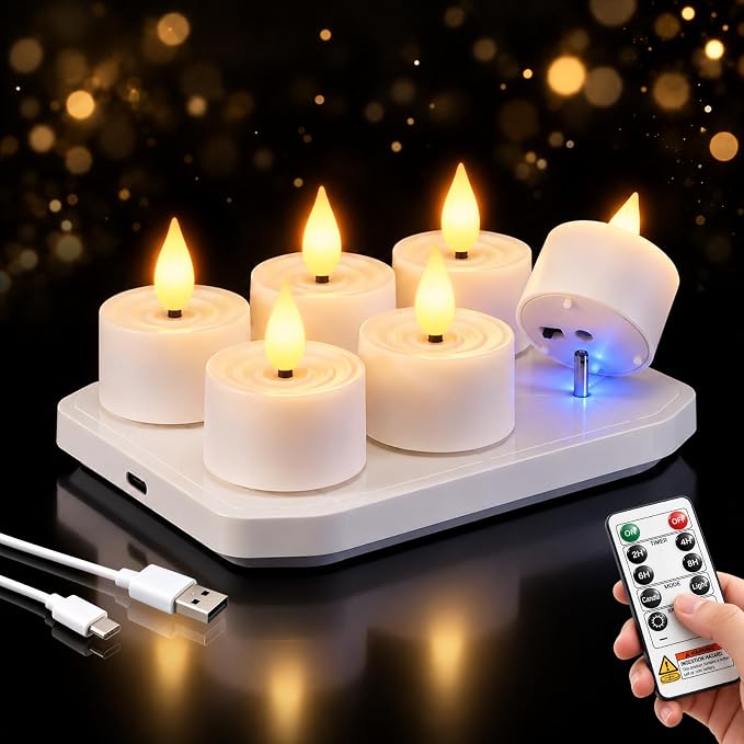 Rechargeable LED Tea Light Set with Charging Tray and Remote