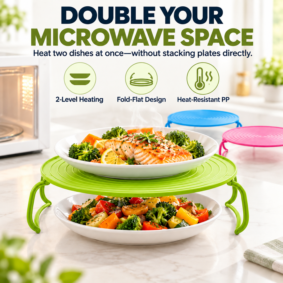 Two-in-One Microwave Plate Stacker and Heat-Safe Trivet
