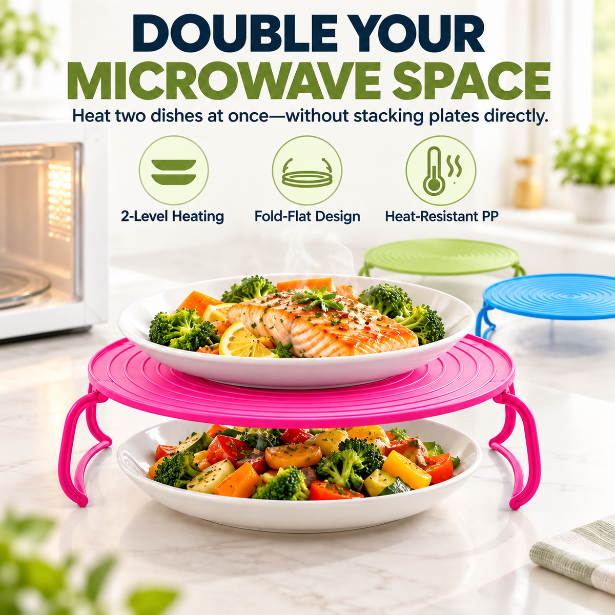 Two-in-One Microwave Plate Stacker and Heat-Safe Trivet