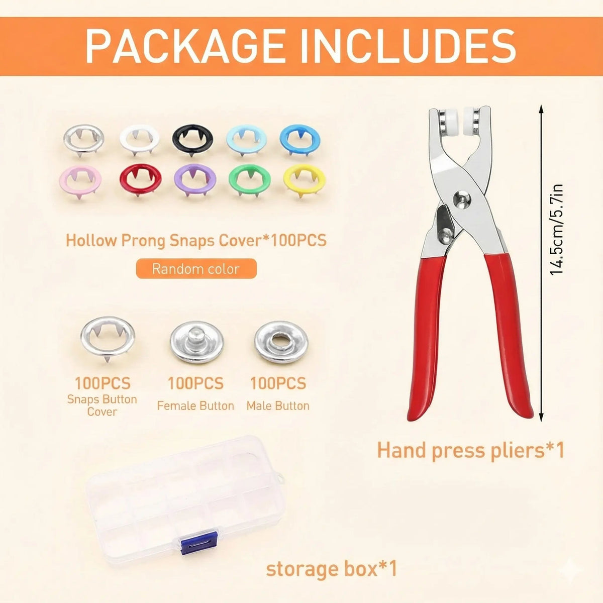 Snap Button Pliers Kit with 100 Fastener Sets