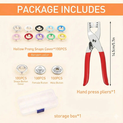 Snap Button Pliers Kit with 100 Fastener Sets