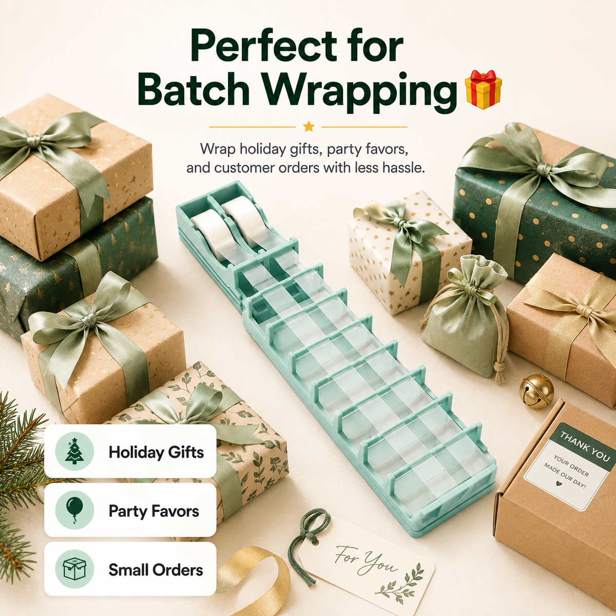Retractable Tape-Strip Prep Dispenser for Gift Wrapping