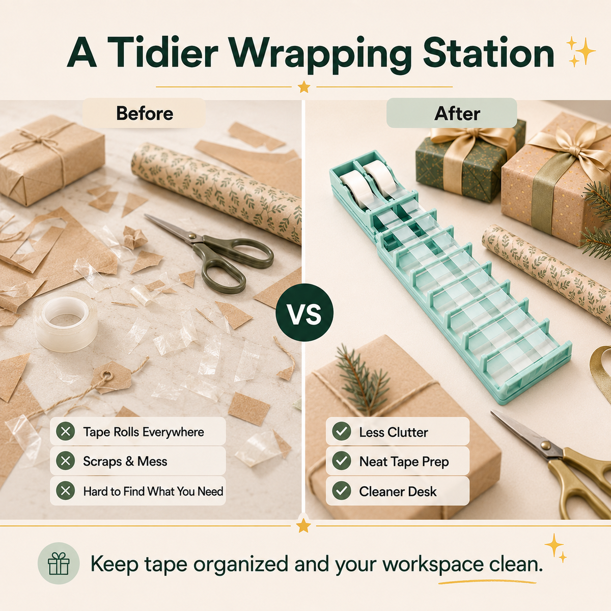 Retractable Tape-Strip Prep Dispenser for Gift Wrapping