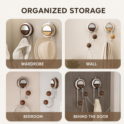 Wood-Look Double-Ball Suction Hook for Smooth Walls