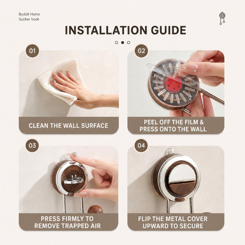 Wood-Look Double-Ball Suction Hook for Smooth Walls