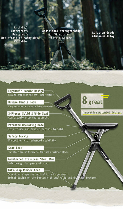 Elarohome S2 | 2-in-1 Portable Folding Seat & Walking Stick