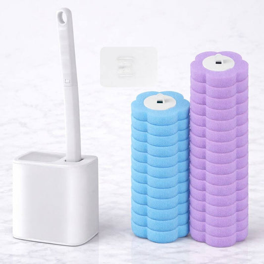 Disposable Toilet Brush with Replaceable Heads & Wall Holder