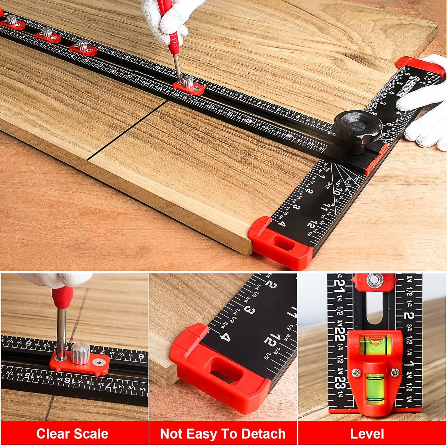4-in-1 Adjustable T-Square Ruler – 24" Aluminum Woodworking Jig