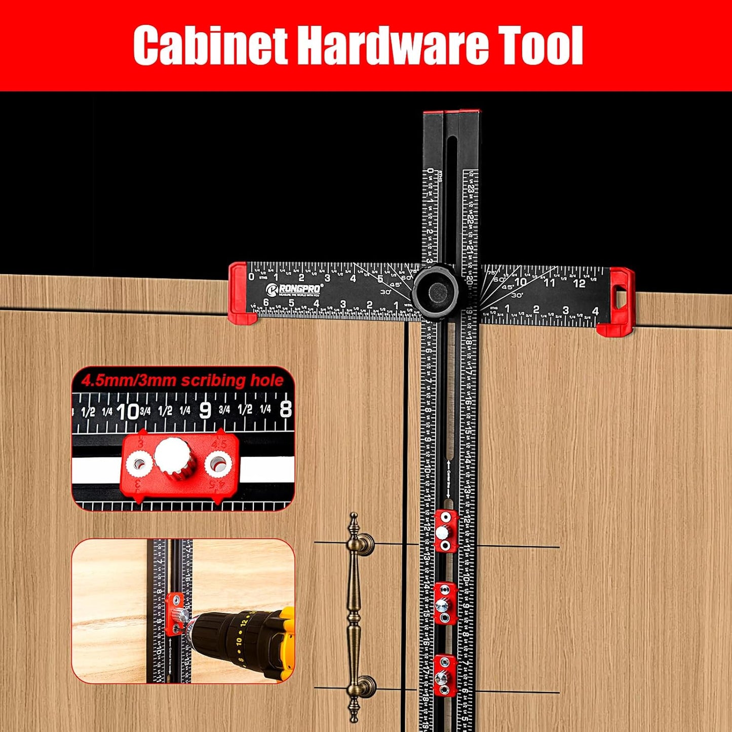 4-in-1 Adjustable T-Square Ruler – 24" Aluminum Woodworking Jig