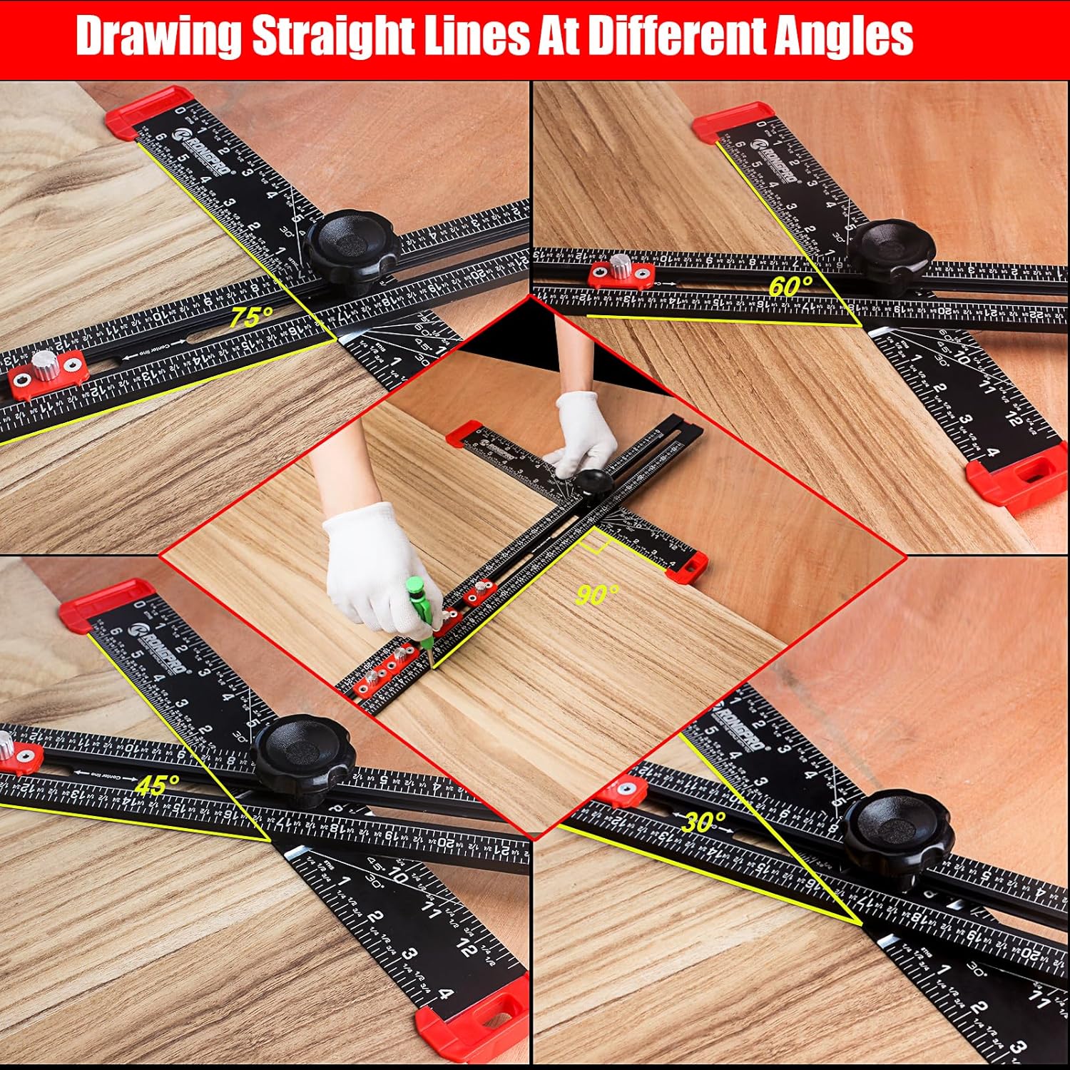 4-in-1 Adjustable T-Square Ruler – 24" Aluminum Woodworking Jig
