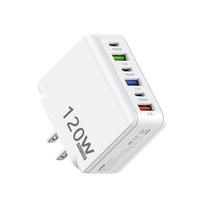 Six-Port USB and USB-C Wall Charger for Multi-Device Charging