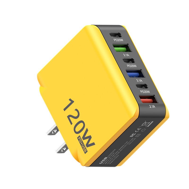 Six-Port USB and USB-C Wall Charger for Multi-Device Charging