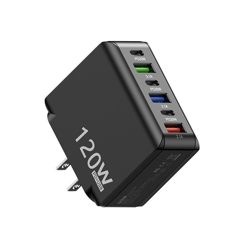 Six-Port USB and USB-C Wall Charger for Multi-Device Charging