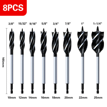 Four-Flute Woodworking Drill Bit Set – 8 Piece