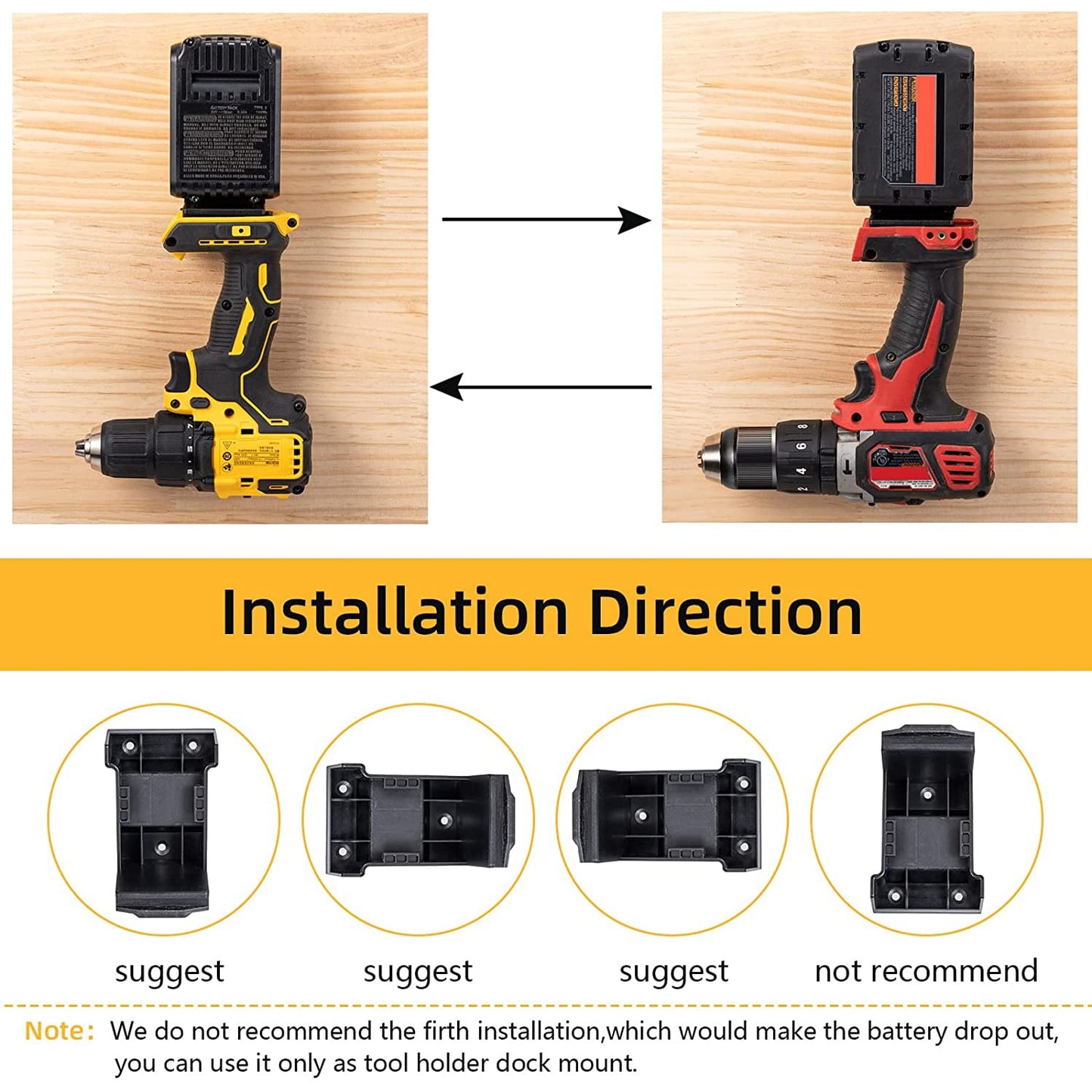 5-Pack 2-in-1 Power Tool & Battery Holder Mounts for Dewalt/Milwaukee 18V Li-ion Batteries & Cordless Tools