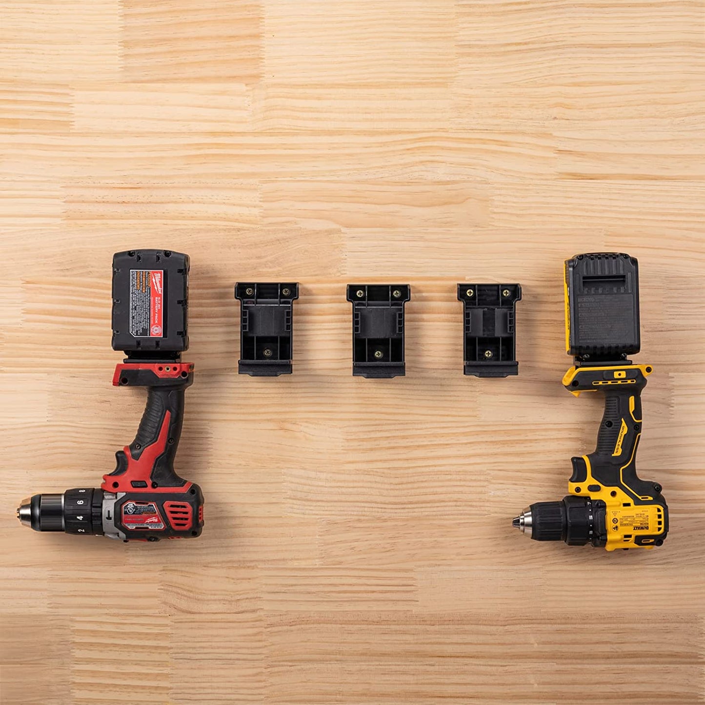 5-Pack 2-in-1 Power Tool & Battery Holder Mounts for Dewalt/Milwaukee 18V Li-ion Batteries & Cordless Tools