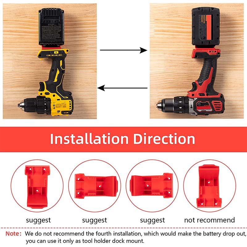 5-Pack 2-in-1 Power Tool & Battery Holder Mounts for Dewalt/Milwaukee 18V Li-ion Batteries & Cordless Tools