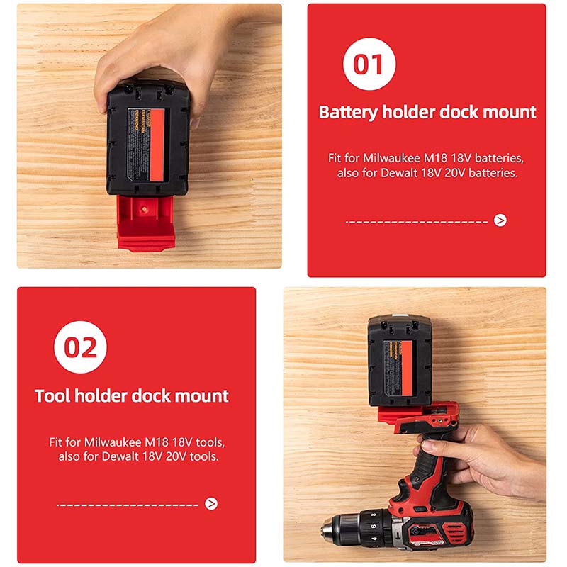 5-Pack 2-in-1 Power Tool & Battery Holder Mounts for Dewalt/Milwaukee 18V Li-ion Batteries & Cordless Tools