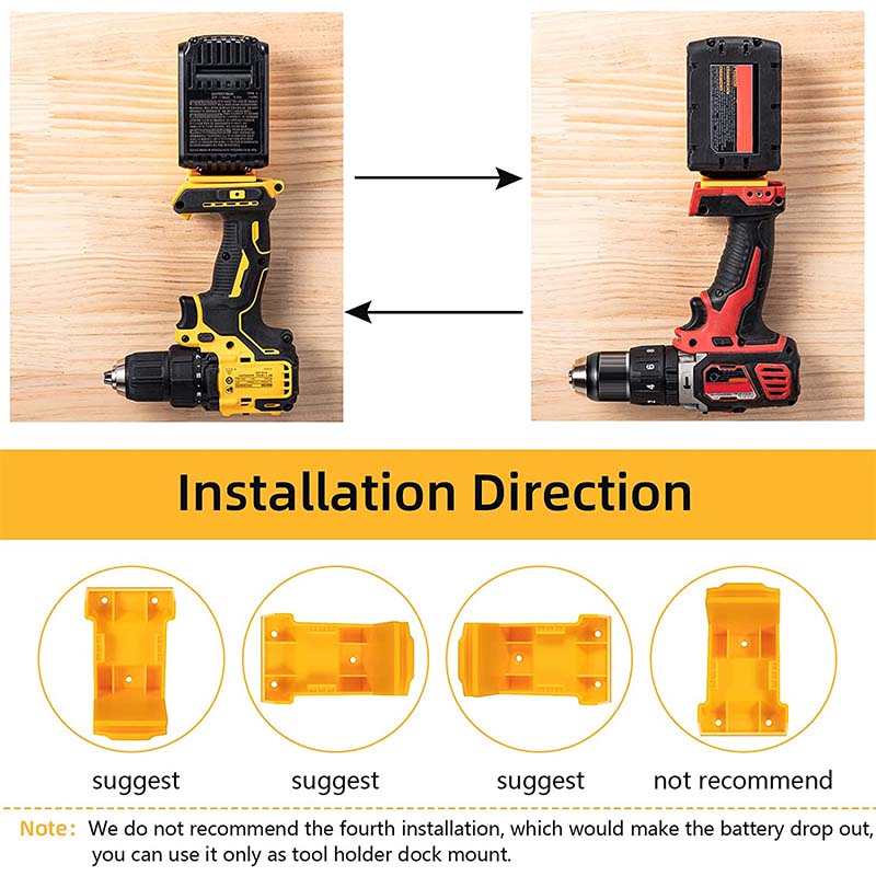 5-Pack 2-in-1 Power Tool & Battery Holder Mounts for Dewalt/Milwaukee 18V Li-ion Batteries & Cordless Tools