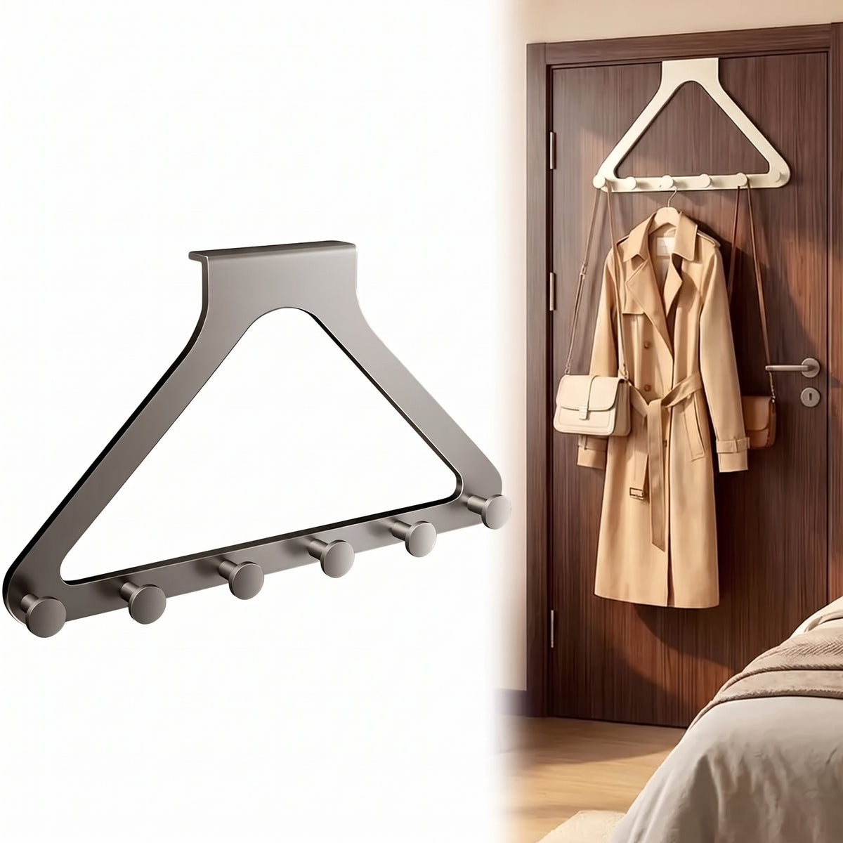 Triangular Over-Door Hanging Racks for Coats and Towels, 2-Pack