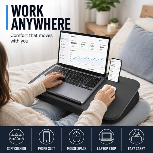 Cushioned Lap Desk with Phone Holder and Storage