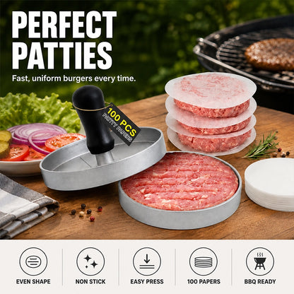 Wood-Handle Nonstick Burger Patty Press Set