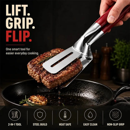 26 cm Stainless Steel Spatula Tongs with Silicone Grip