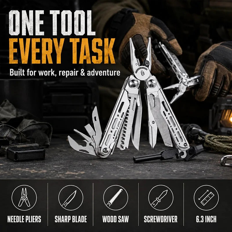 Portable Multi-Tool Pliers with Knife and Screwdrivers