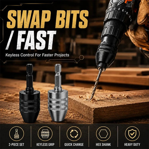 2-Piece Keyless Mini Drill Chuck Adapter Set