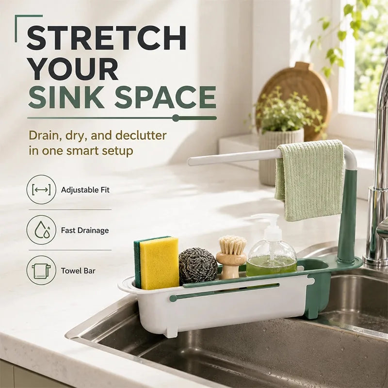 Adjustable Telescopic Sink Organizer Drain Rack