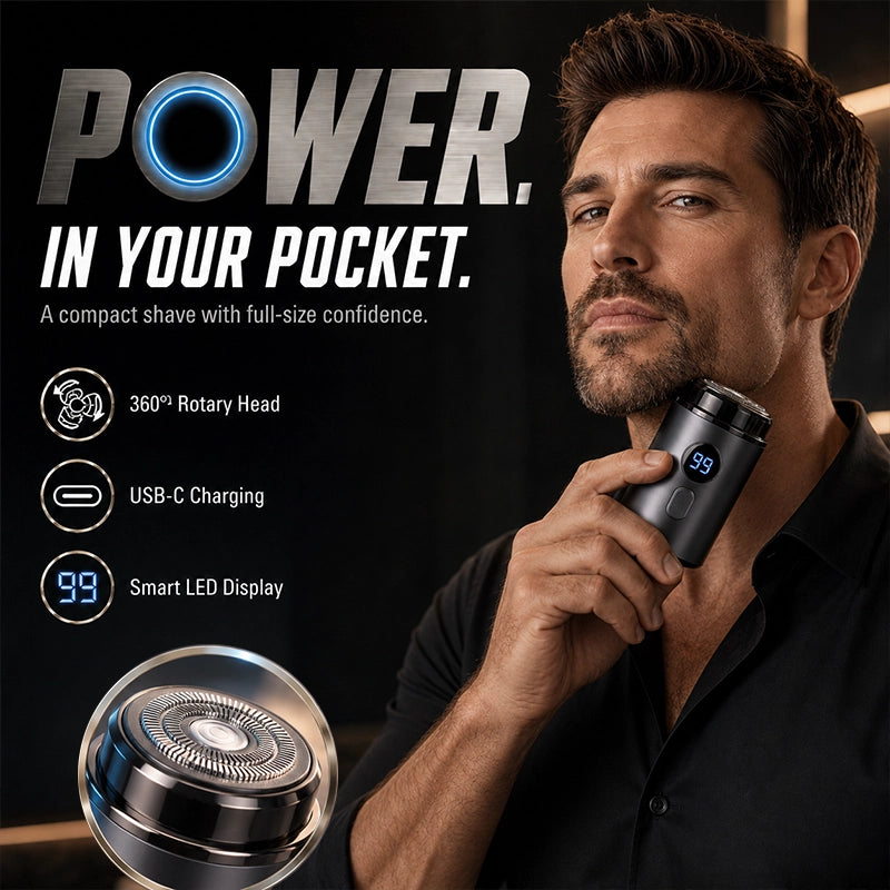 Travel Mini Electric Shaver with Digital Battery Display and Spare Head