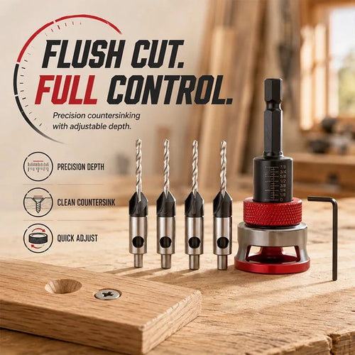 4-Piece Countersink Drill Bit Set with Depth Stops