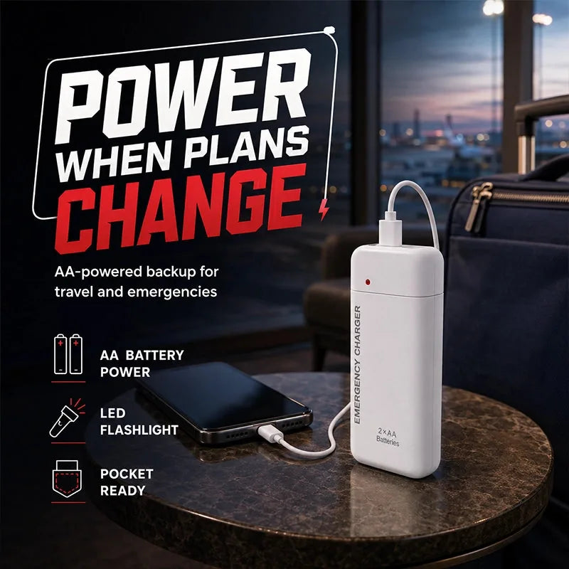 AA Battery Emergency Phone Charger with LED Flashlight