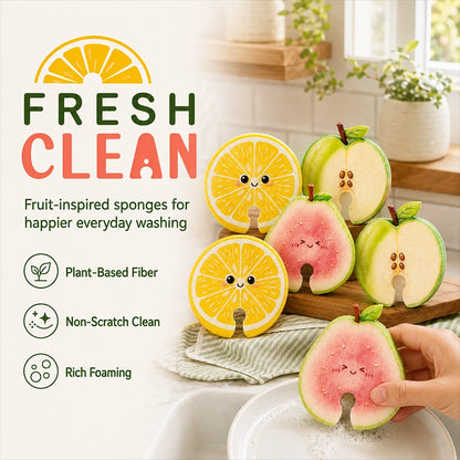Fruit-Shaped Cellulose Dish Sponges – 6 Pack