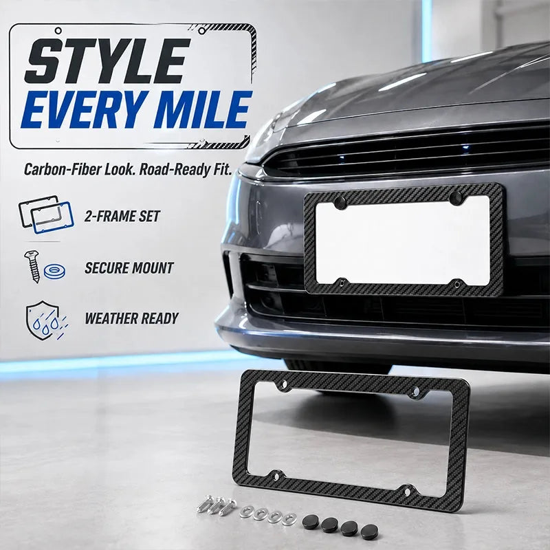 Carbon-Fiber Look License Plate Frames – 2-Pack