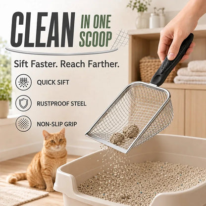 Stainless Steel Fine-Mesh Cat Litter Scoop