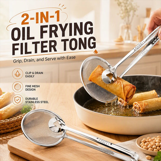 2-in-1 Stainless Steel Oil Strainer Tongs