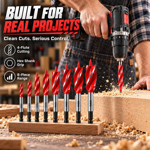 Four-Flute Woodworking Drill Bit Set – 8 Piece