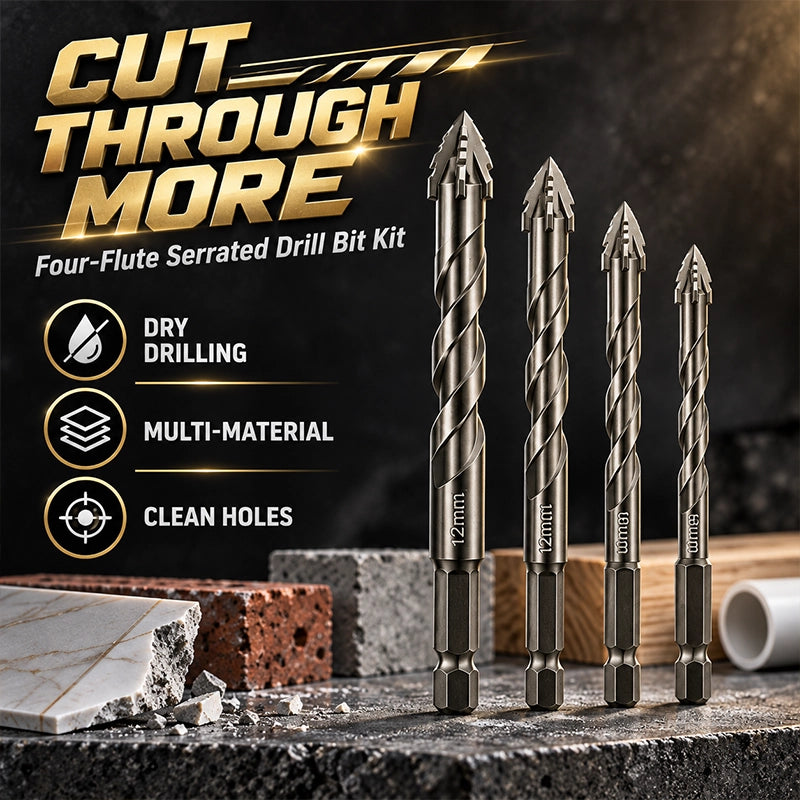 4-Piece Carbide Serrated Drill Bit Set for Clean Multi-Size Holes
