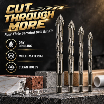 4-Piece Carbide Serrated Drill Bit Set for Clean Multi-Size Holes