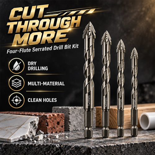 4-Piece Carbide Serrated Drill Bit Set for Clean Multi-Size Holes