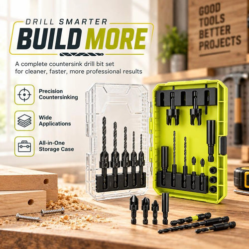 15-Piece Hex-Shank Countersink Drill Bit Set in Green Case