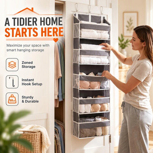 Five-Tier Hanging Closet Organizer in Beige or Gray