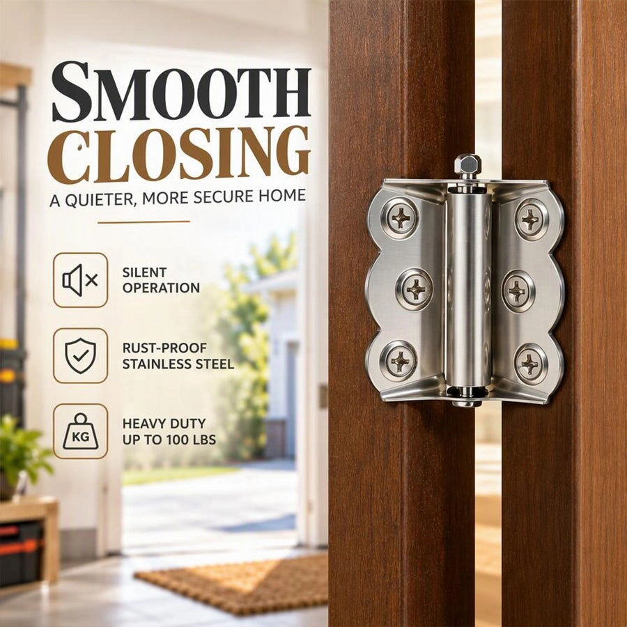 Stainless-Look Self-Closing Spring Hinge Set for Doors