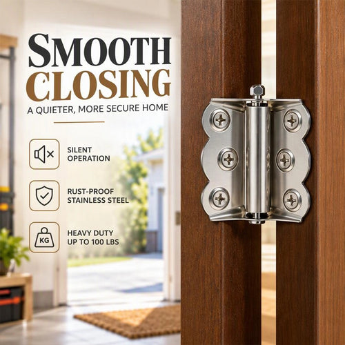 Stainless-Look Self-Closing Spring Hinge Set for Doors