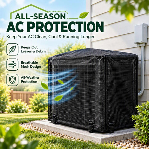 Black Mesh Outdoor Air Conditioner Cover, 61 × 61 × 76 cm
