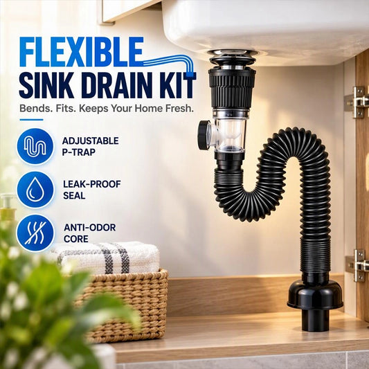 Flexible Pop-Up Sink Drain Kit in White or Gray