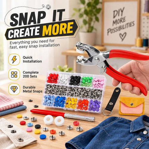 Snap Button Pliers Kit with 100 Fastener Sets