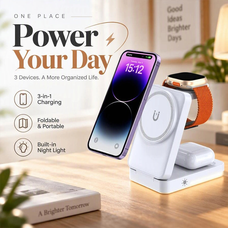 Foldable Three-in-One Magnetic Wireless Charging Stand